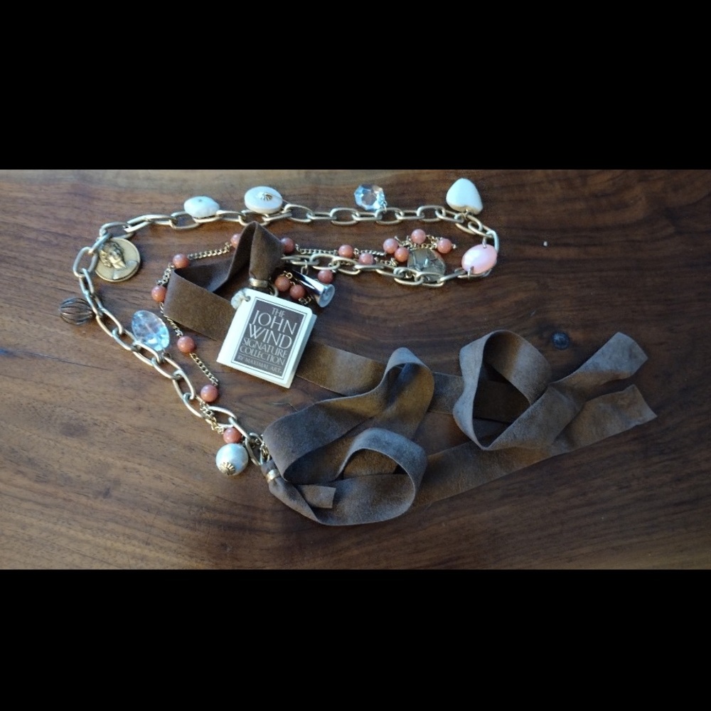 John Wind Gold and Brown Necklace with Pink Accents
